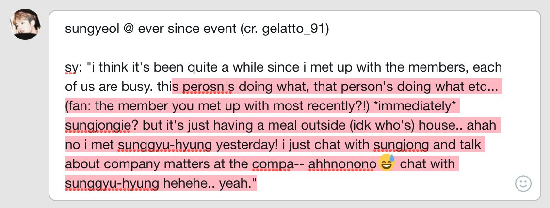 sungyeol @ ever since event (cr. gelatto_91)

about the members he met up with recently
🙃 lee 🙂 sung 🙃 yeol 🙂

vid > x.com/gelatto_91/sta…