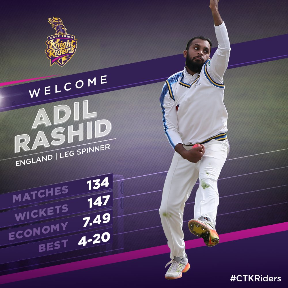 CTKRiders's tweet photo. #KnightingCeremony
The English spinner, Adil Rashid joins the #CTKR family. A clever T20 bowler, who is handy with the bat too. #T20GLdraft https://t.co/wxmjyU7vxI