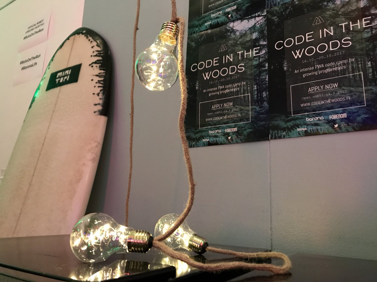 RobotUprisingHQ's tweet photo. Impressive how geared up @BRN_Tech hacking area is to keep up teams' creative spirit. Guitars, surf boards, snacks, you name it. #baronalife https://t.co/c6Zp63Q3I7