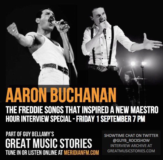 GuyB_rockshow's tweet photo. Date for diary. Friday rockshow @aaron_buchanan pays tribute to Freddie &amp; talks about the 10 Queen songs he'd pick for a covers album https://t.co/WY7MpmQYL3