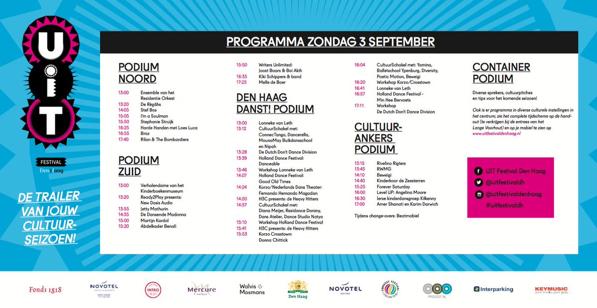 Bekijk hier het buitenprogramma van zondag 3 sept op het #langevoorhout. Complete programma van 1, 2 én 3 sept >> uitfestivaldenhaag.nl