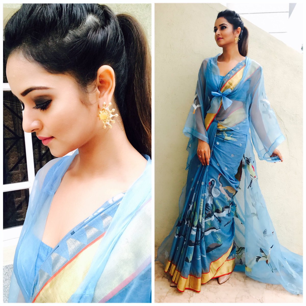 shanvisrivastav's tweet photo. Wearing this beautiful blue cape saree from @s_singhanias Accessories @moondrops24 
styled by @nisharakiran ❤️ #saheba #handloomlove https://t.co/l0WzHXVNO2