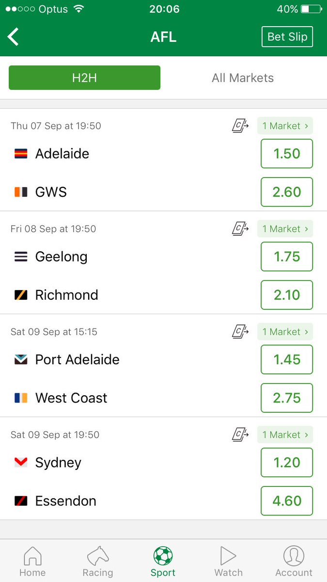 Chitti_83's tweet photo. The @tabcomau seems to know when the week 1 finals will be played #AFLFinals https://t.co/CjkJYfWgkl
