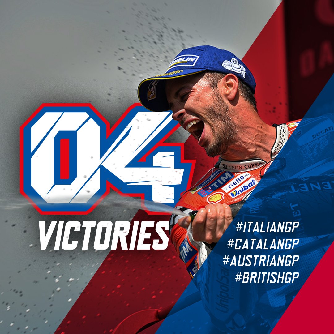 AndreaDovizioso's tweet photo. #BritishGP 4th win of the season!👍🏆
#Dovi04 #Desmodovi #AD04  #ForzaDucati #Alpinestars #SuomyHelmets #RedBull #OldWildWest #MotoGP https://t.co/TL7MBHgaRU