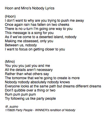 Suz On Twitter Lyrics Trans Hoon And Mino S Lyrics From Winner S Version Of Nobody suz on twitter lyrics trans hoon