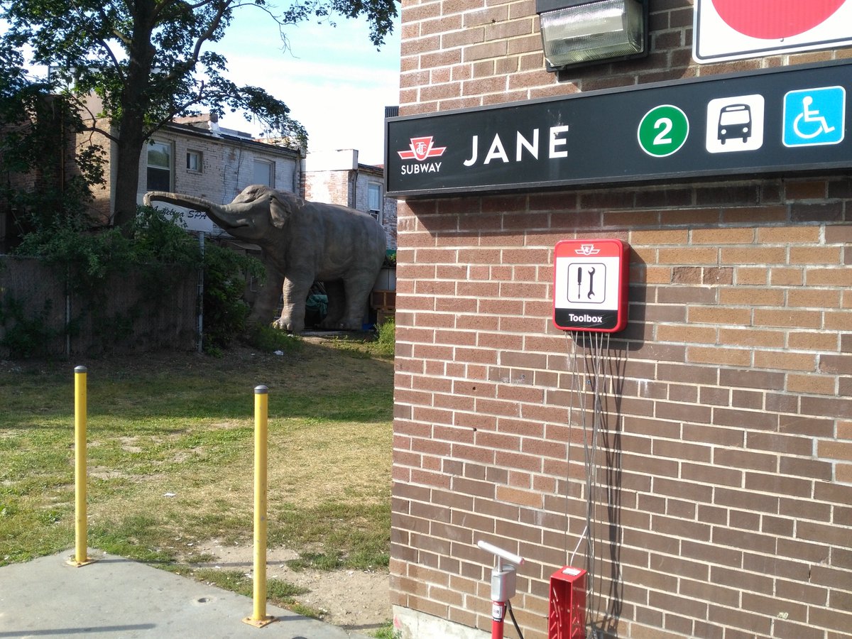 DanielRLibby's tweet photo. Warning signs: there's a large elephant at Jane station #ttc #animalliberation https://t.co/uHjhOW6fku