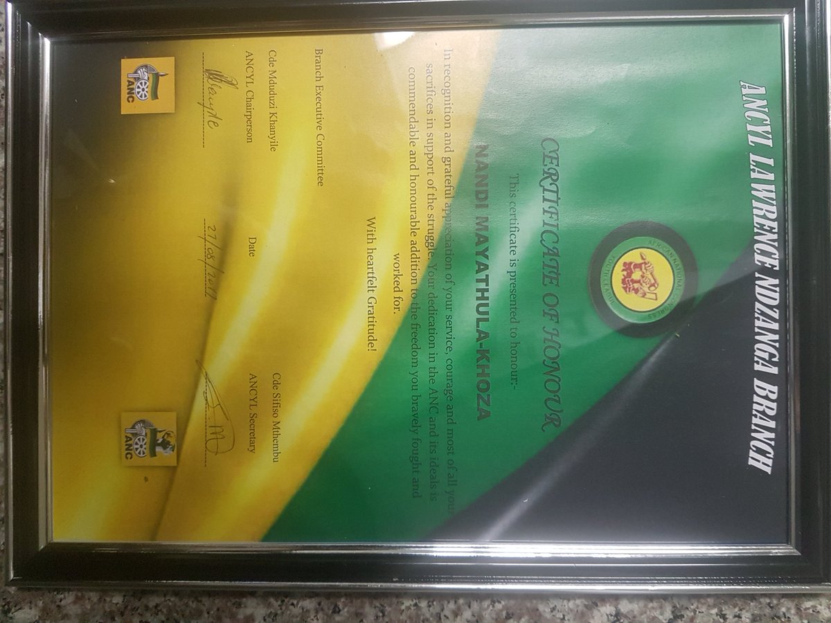 Thank you to Anc,Ancyl &amp; Ancwl in my home township,Senaoane for the honor. I'm humbled because I never expect any recognition.I just serve.