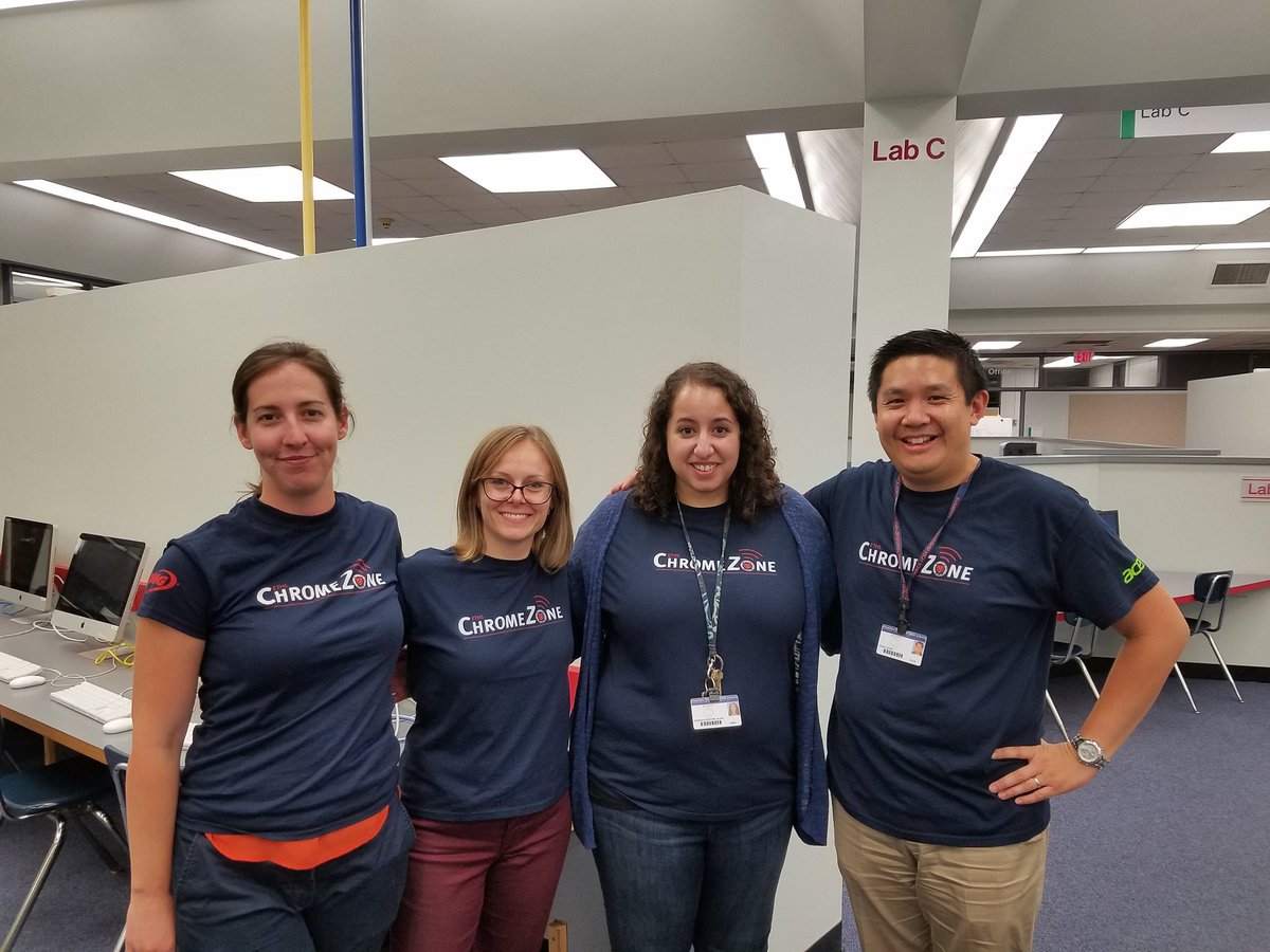 MagistraMarien's tweet photo. Gave 850+ #Chromebooks to freshmen in 2 days. Thx @Acer for sweet #ChromeZone shirts! Lucky to work with such awesome ppl. #wildkitway https://t.co/BxfjsEEqT6