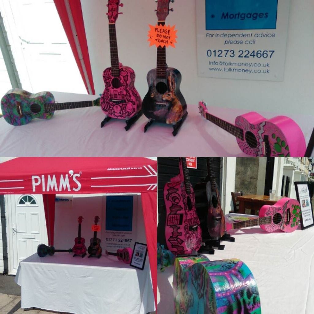 art4uke's tweet photo. It's time for a #streetparty! All set up at the @ancientmarinerhove 
#ukuleleart #artistsoninstagram #art #brighton #charity #auction #art4… https://t.co/MeKzNGpkrS