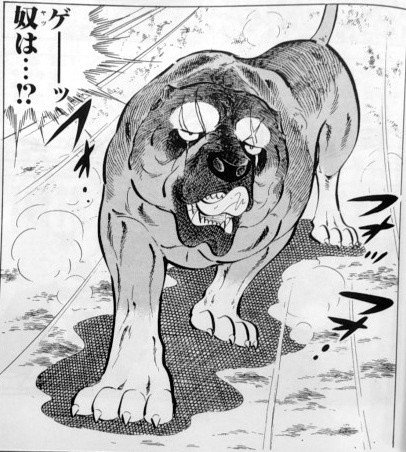 T ２５ 紅桜 銀牙 流れ星銀 現役時代無敗の闘犬王 通称 海坊主 今作において犬キャラ の中ではトップクラスの実力者であり 対犬戦での敗北描写は無し 凶熊赤カブトの幹部の一匹であるモサとの死闘による散り様は ジョジョのメインキャラ死亡回に