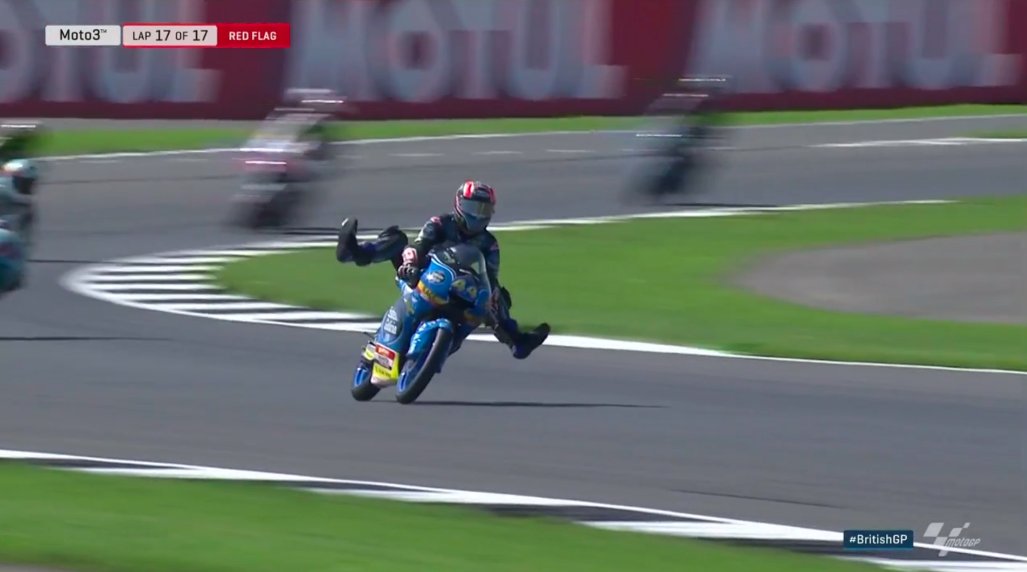 MotoGP's tweet photo. RED FLAG: @aroncanet44 takes the win as the race is halted on the final lap #BritishGP https://t.co/6Zc3FDwLx6