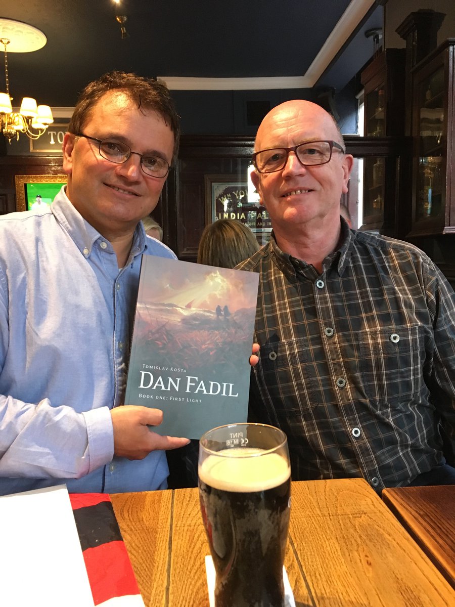KomicBrew's tweet photo. A wee pint with Vlado Nik. as he takes delivery of Tomislav Kosta's fantastic graphic novel, Dan Fadil. https://t.co/z7OHi3dMlf
