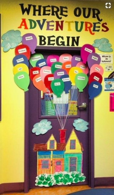 MsAlameddine's tweet photo. This classroom door can spark students' imagination about all the places they'll visit in books and lessons #acuedu_p https://t.co/YhExb2AjbI
