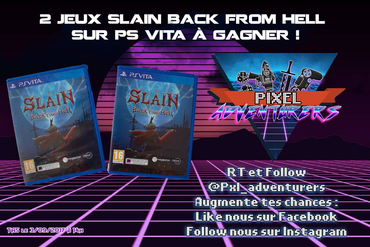 🎁 #Concours 2 Slain Back From Hell à gagner sur #PSVita ! 
🎮 #RT &amp; #Follow <a href="/Pxl_Adventurers/">Pixel Adventurers</a> facebook.com/PixelAdventure…
instagram.com/pxl_adventurer…
