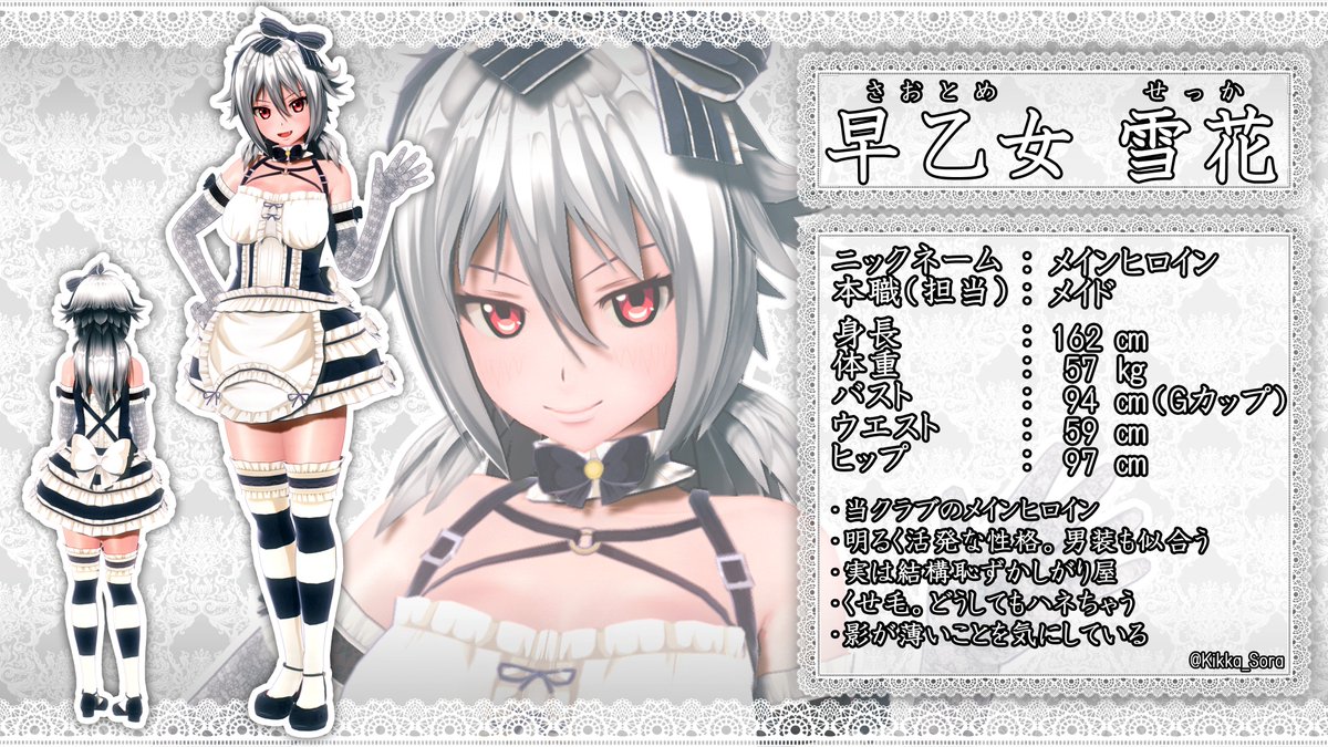 橘花 空 キャラ紹介 よくキャラ名を聞かれることがあるので 今更ながらうちのキャラの設定です １ ２枚目はうちのメイド組 可愛い ３ ４枚目はうちのギャル組 エロい 残りのキャラ紹介はまたリプで紹介します Cm3d2 カスタムメイド3d2 Cm3d2