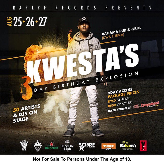 Yfm's tweet photo. Today is the third and final day as we wrap up Kwesta's birthday celebration, and best believe it will close off with a bang! #3DBE https://t.co/QJR1ECzLJ4