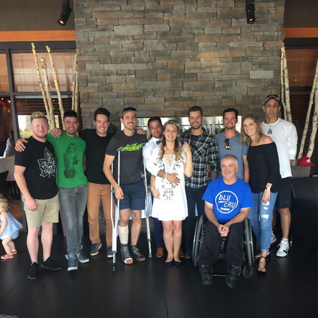 A few Canada's best #CSBK riders help celebrate <a href="/Krisgarvie/">Kristopher Garvie</a> &amp; Sara's announcement of their new crew member baby "G" due October 15th! 👏