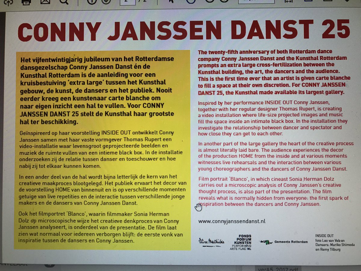ConnyJanssen's tweet image. Wel wat anders dan voorstelling in theater!

Nog 2 weken 
#OpeningNight 
#expositie #ConnyJanssenDanst25
9sept-1okt @kunsthal 
@010MyCity