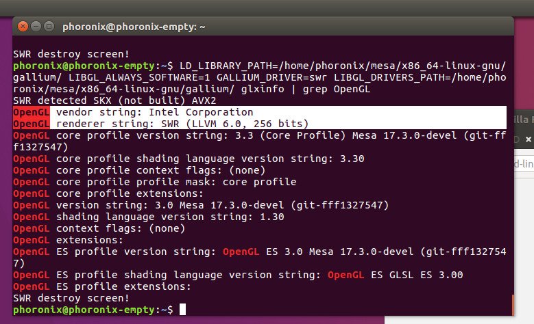 phoronix's tweet photo. #LLVMpipe vs. @IntelSoftware #OpenSWR Software Rendering On A @Intel 40 Core / 80 Thread @Tyan Server https://t.co/Hna9YPdEe7 https://t.co/xnwDjN20Kg
