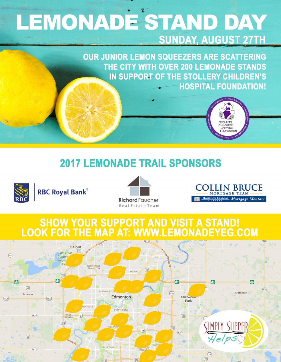 simplysupperyeg's tweet photo. Lemonade Stand Day is here! Visit a stand so you too can join in the fun of supporting @StolleryKids! Locations https://t.co/HLziZ3UY3i https://t.co/I9xY7svwhO