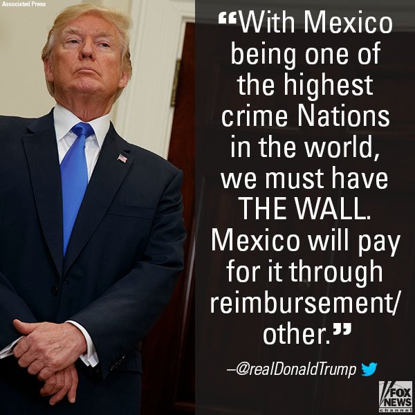FoxNews's tweet photo. Moments ago, President @realDonaldTrump tweeted about his proposed wall on the border of the United States and Mexico. https://t.co/MyQzYoKxQB