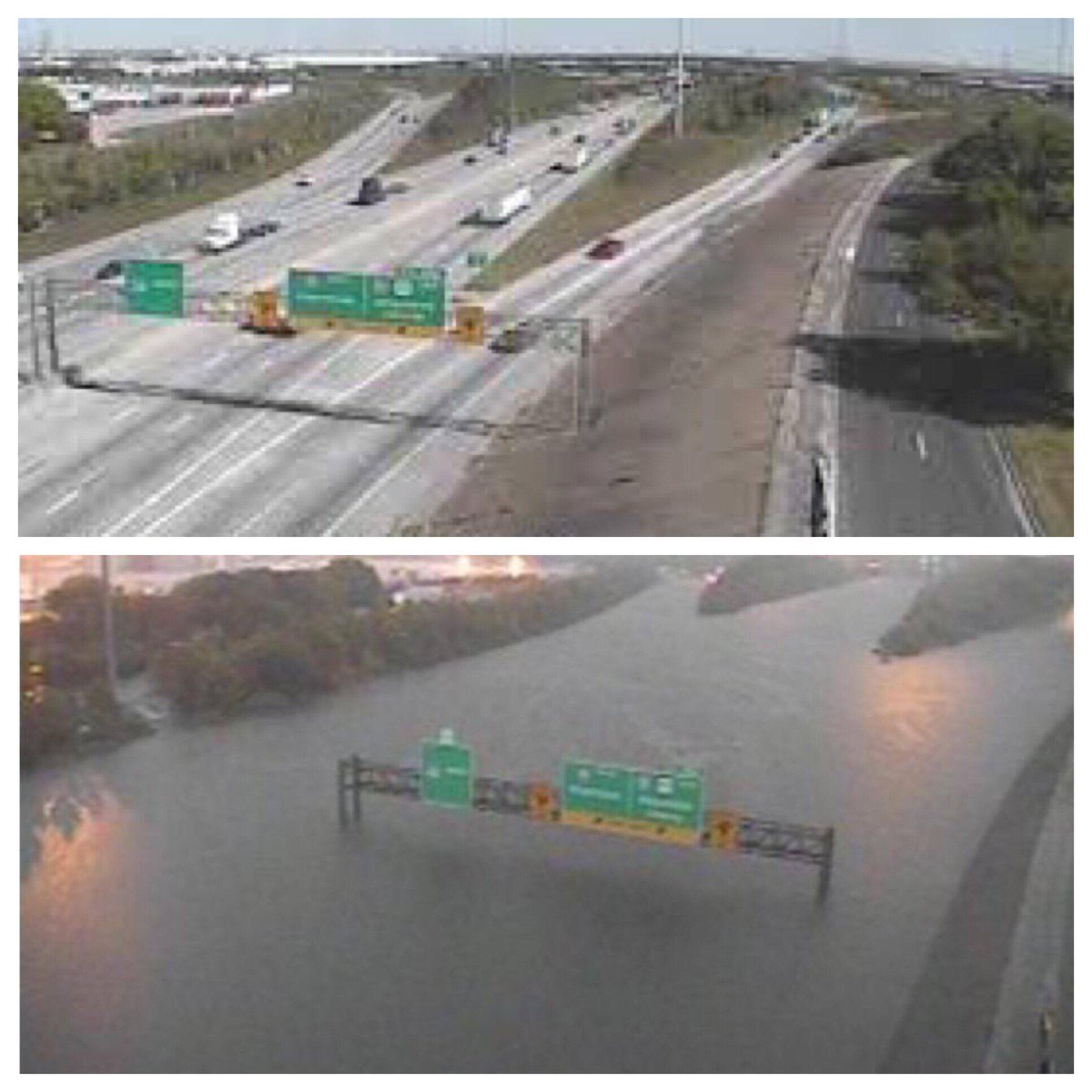 wxmanricky's tweet image. Here's what I-610 looks like in Houston on a normal day, and today... #HoustonFlood #Harvey