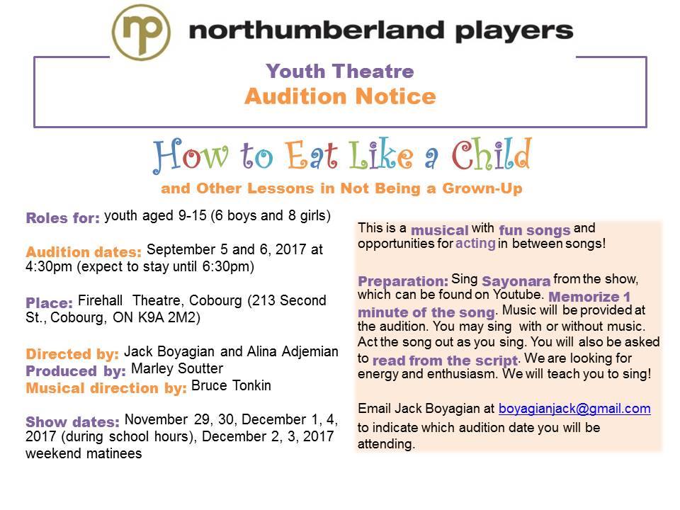NH_Players's tweet photo. #AudutionNotice The Northumberland Players #YouthTheatre presents How to Eat Like a Child and Other Lessons in Not Being a  Grown-Up! https://t.co/G87F5qHZN6