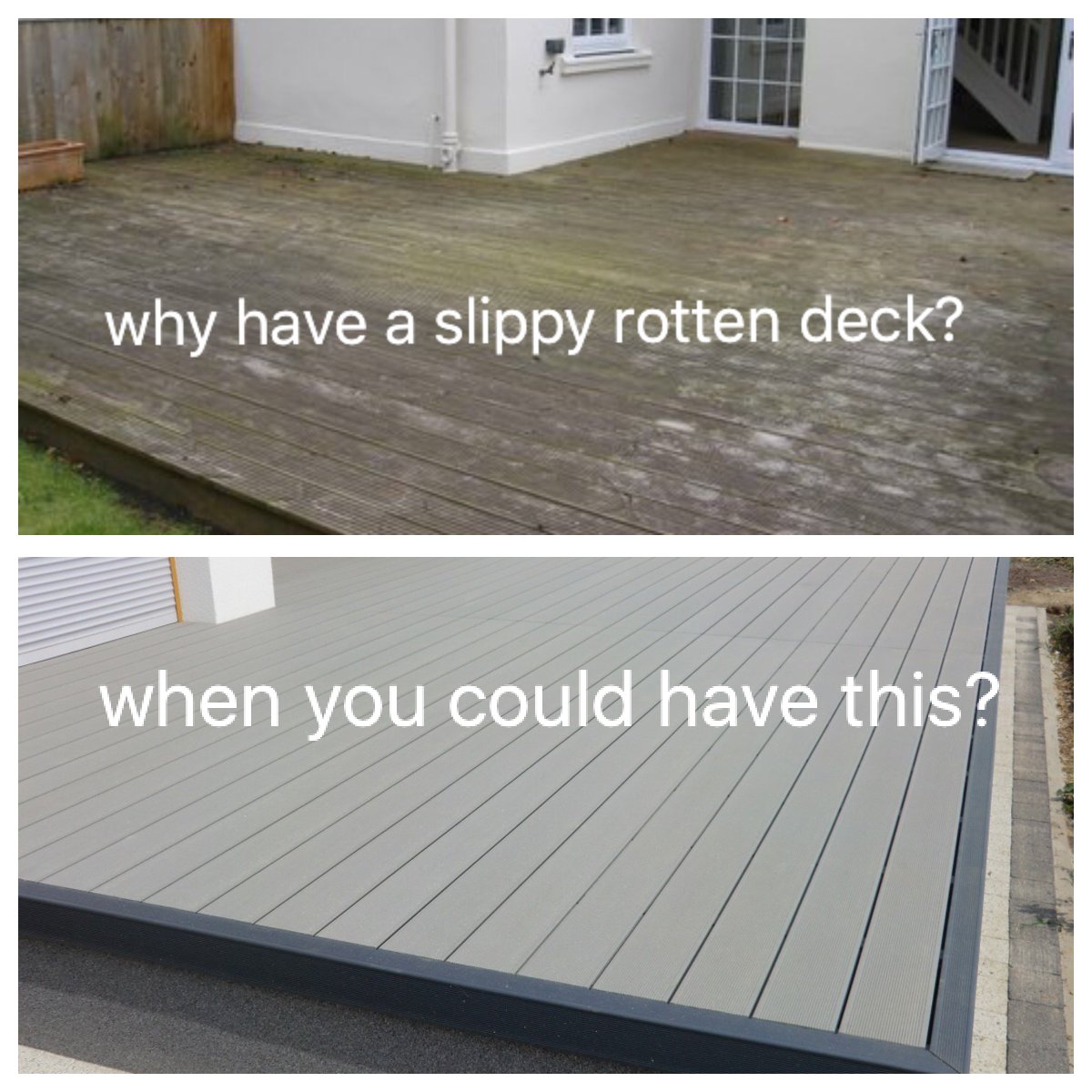 DeckMateUK's tweet photo. Treat yourself this bank holiday weekend #bankholiday #decking #greydecking https://t.co/stwy5JuIjm