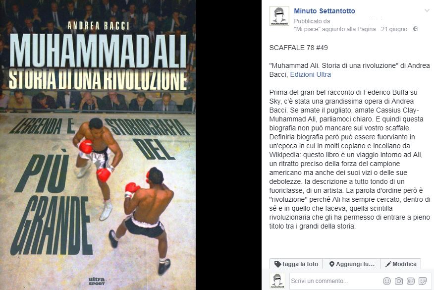 minuto78's tweet image. Recuperi di #Scaffale78/#49
Oltre la #boxe, per caso nel giorno di #MayweatherMcGregor

"Muhammad Alì. Storia di una rivoluzione"
A. Bacci