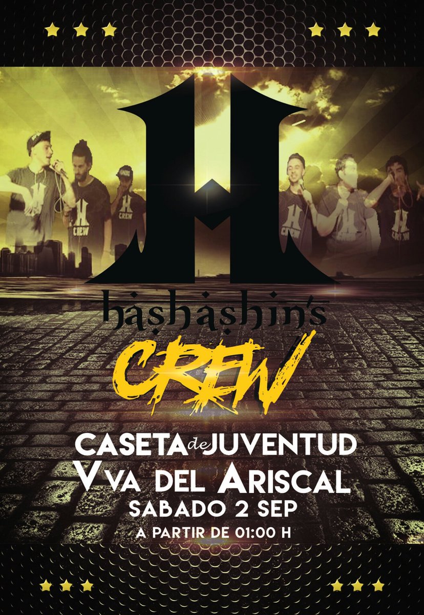 HashashinCrew's tweet photo. Os esperamos el dia 2 de Sep, Feria de Villanueva del Ariscal, a la 01:00 h. Os tenemos sorpresitas, no se lo podéis perder familia💣💣 https://t.co/nPihwO6AtC