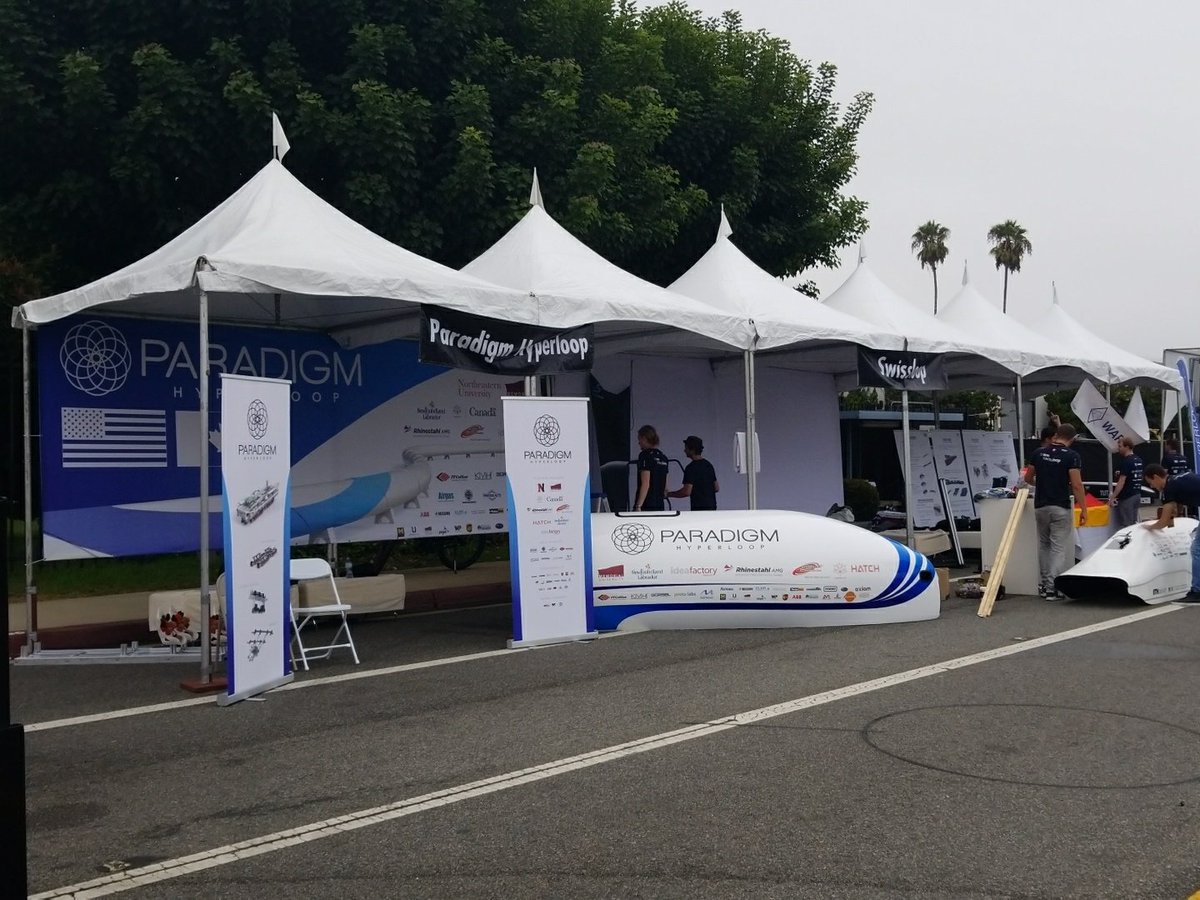 Paradigm_MUN's tweet photo. The finalist teams are currently setting up their booths on the main drag for all to see. Big day for the @SpaceX @Hyperloop Competition II! https://t.co/3bENm9YxQ6