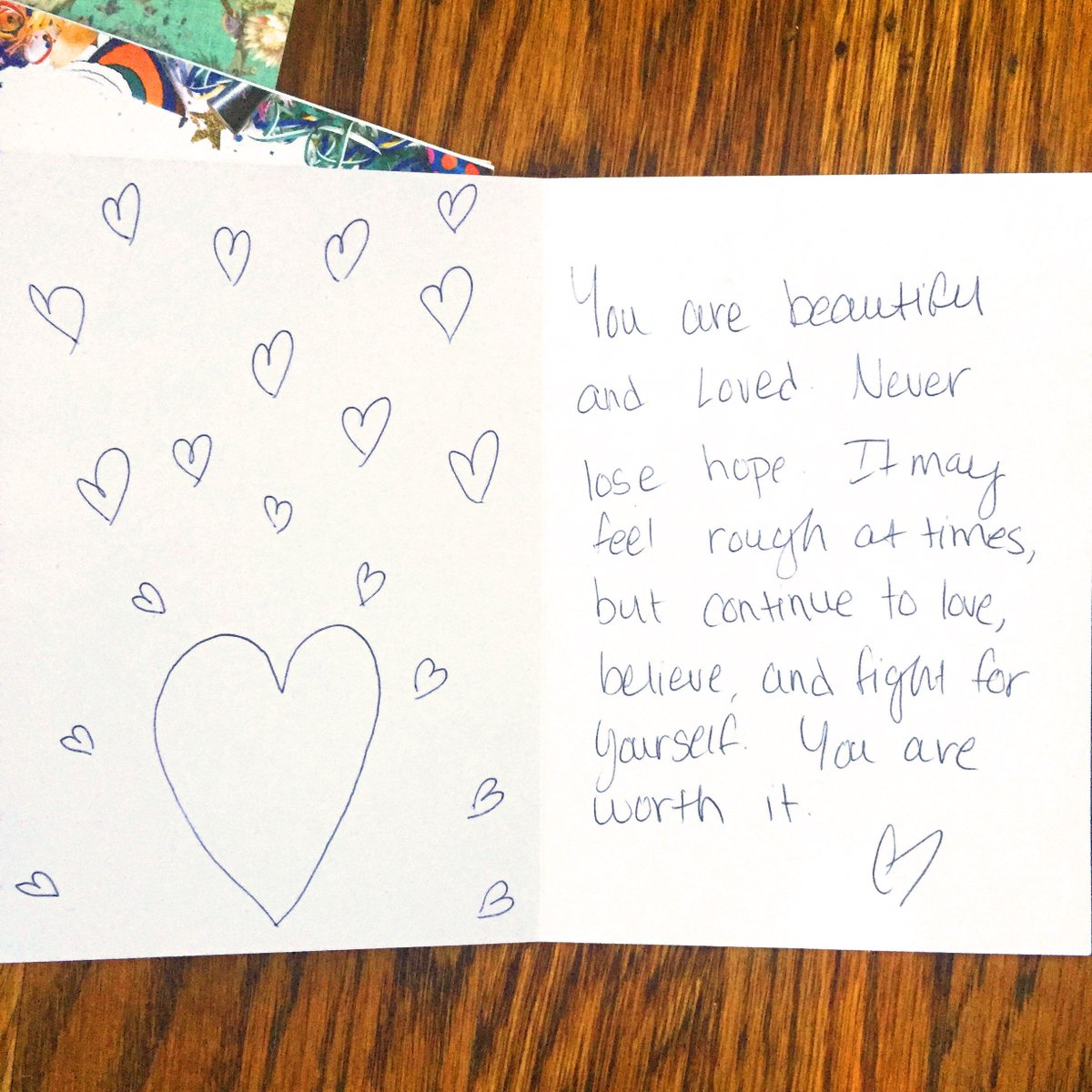 HopeNAnEnvelope's tweet photo. “Never lose hope. It may feel rough at times, but continue to love, & fight for yourself. You are worth it.” #HopeInAnEnvelope https://t.co/84m85FL3OI