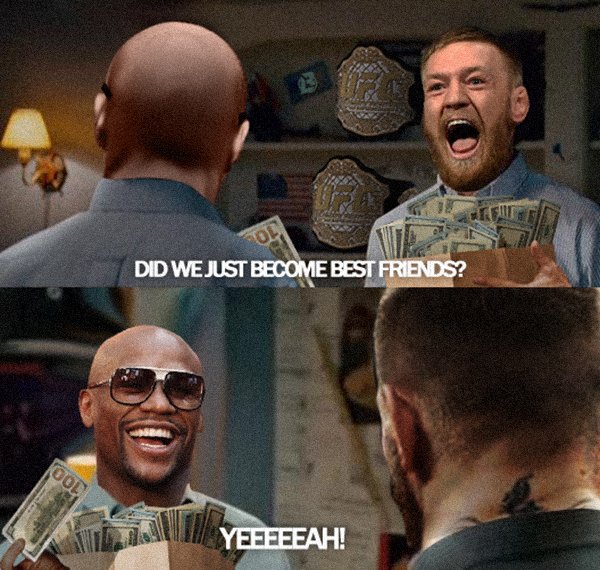 Bosslogic's tweet photo. While the internet argues, @FloydMayweather and @TheNotoriousMMA be like......   #MayweaterMcGregor https://t.co/FYv46Q4a9T