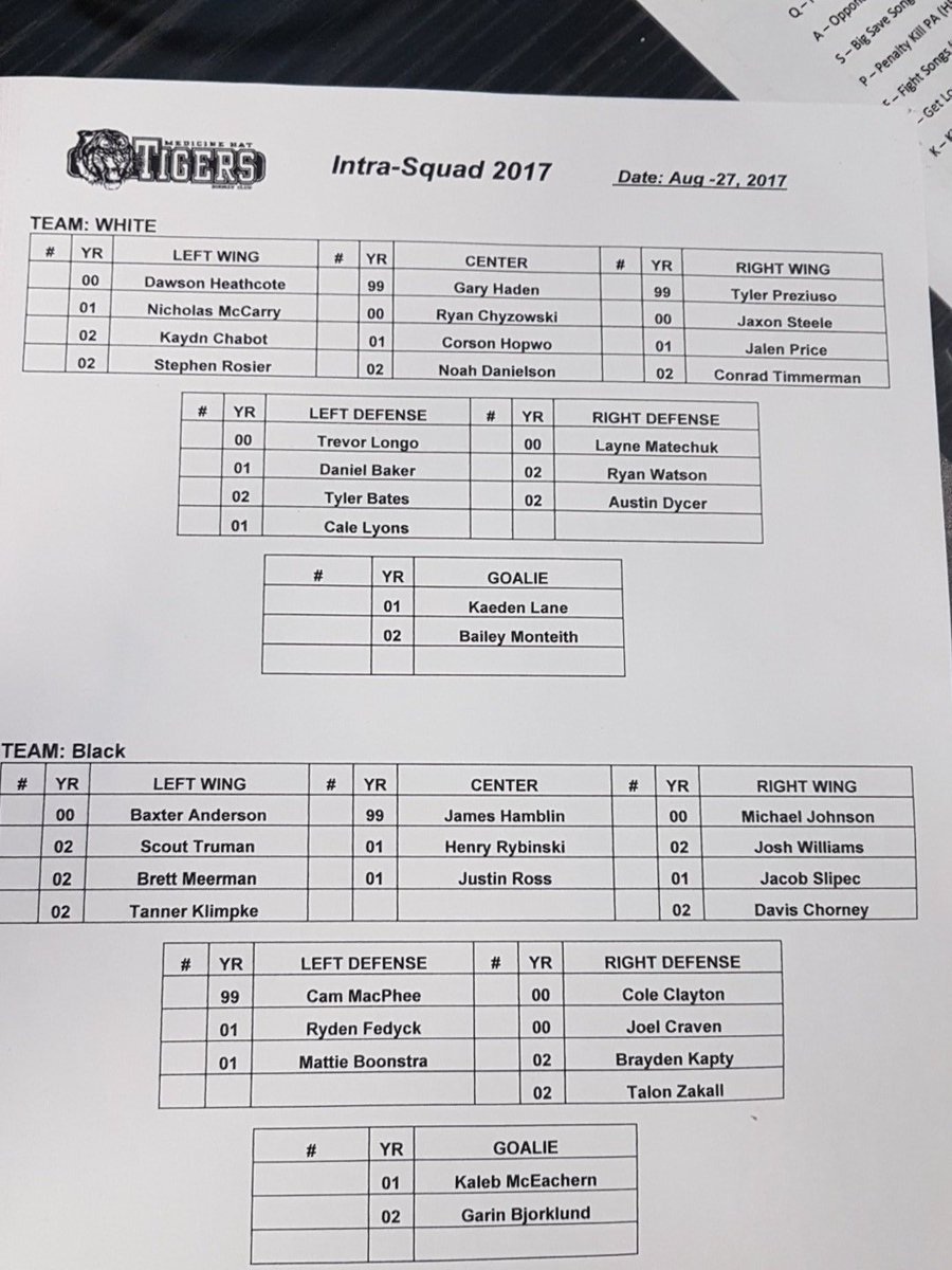 tigershockey's tweet photo. Rosters for this morning! #2017TrainingCamp https://t.co/ouXQwJjdyn