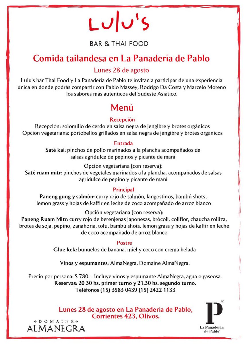 Los espero mañana en <a href="/Panaderia_Pablo/">Panadería de Pablo</a> para disfrutar de los sabores más auténticos del Sudeste Asiático!
• Reservas: (15) 3583-0439