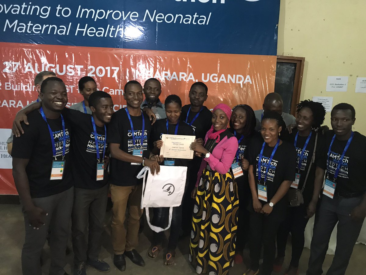 CAMTechMGH's tweet photo. .@CamtechUganda Hack-a-thon GRAND PRIZE WINNERS! Congratulations to Team Kangaroo+ for modifying traditional kangaroo care #Hack4Health https://t.co/kvnNV6gyFb