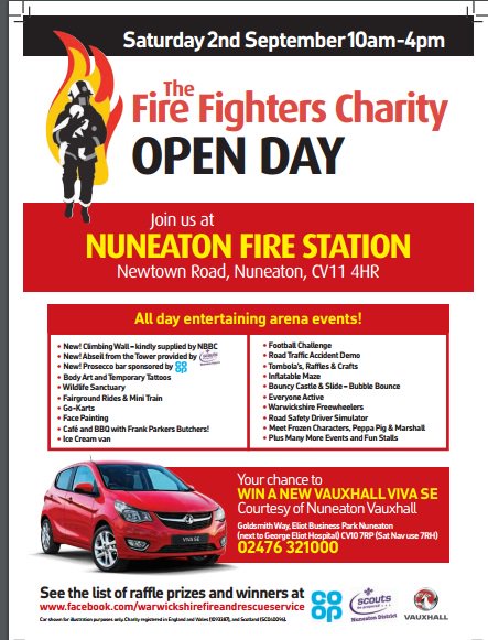 WarksFireRescue's tweet photo. Date for the diary - Nuneaton Fire Station's Open Day will take place on Saturday 2 September. Hope to see you there! #openday #community https://t.co/vCW10b4HwB