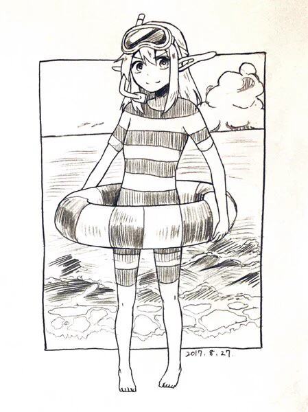 海水浴に来たマドカさんらくがき。 #まどれん 