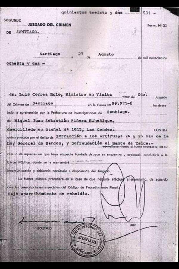 marcoporchile's tweet photo. Felicitaciones a @sebastianpinera en su aniversario. Se cumplen 35 años de la orden de detención por fraude a Banco de Talca #TiemposMejores https://t.co/yTWqQtTsRR