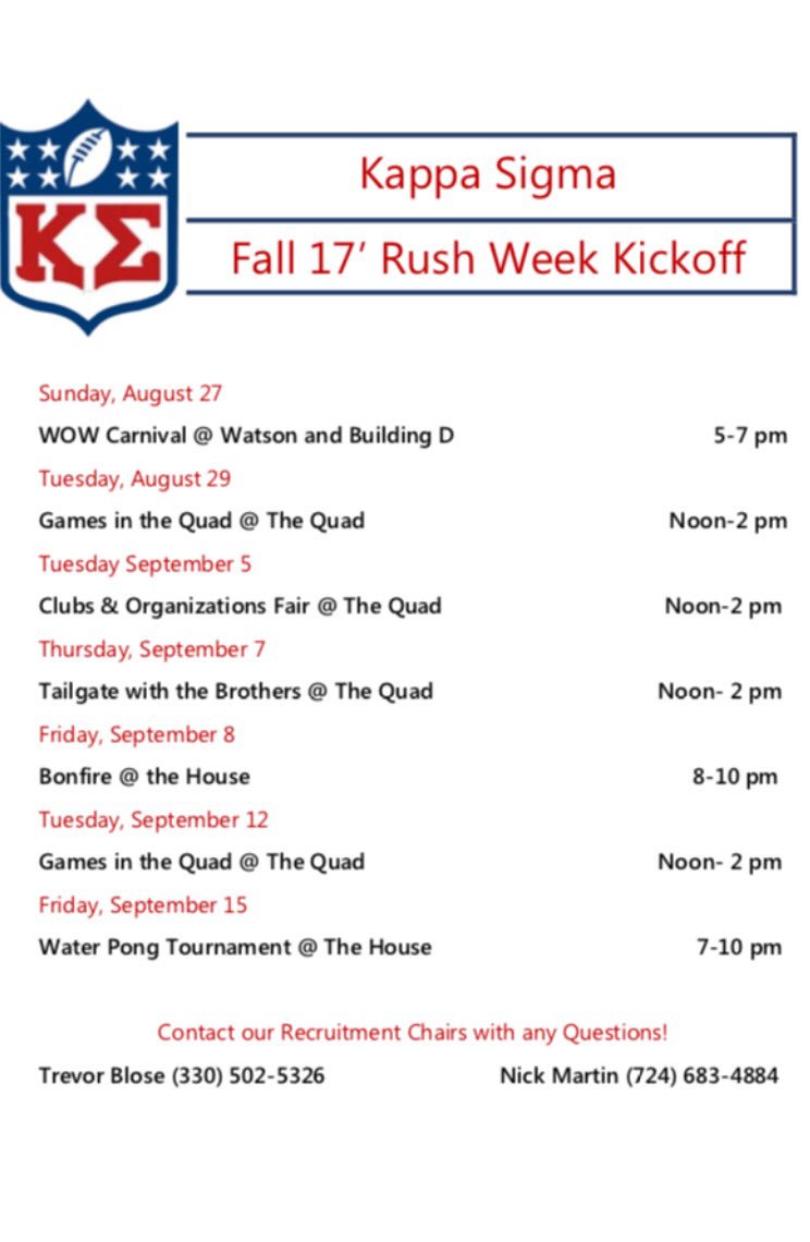 We present to you our 2017 Fall Rush Schedule! 🏈 Feel free to contact our Recruitment chairs with any questions about events! 👍🏻 #sru21