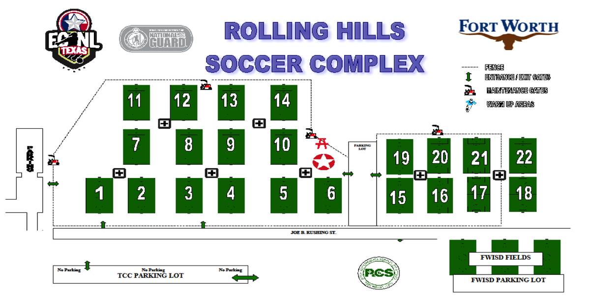 Games on Field 20 at 2pm and 4pm will move to Field 14 across the parking lot... all other games as scheduled on original fields