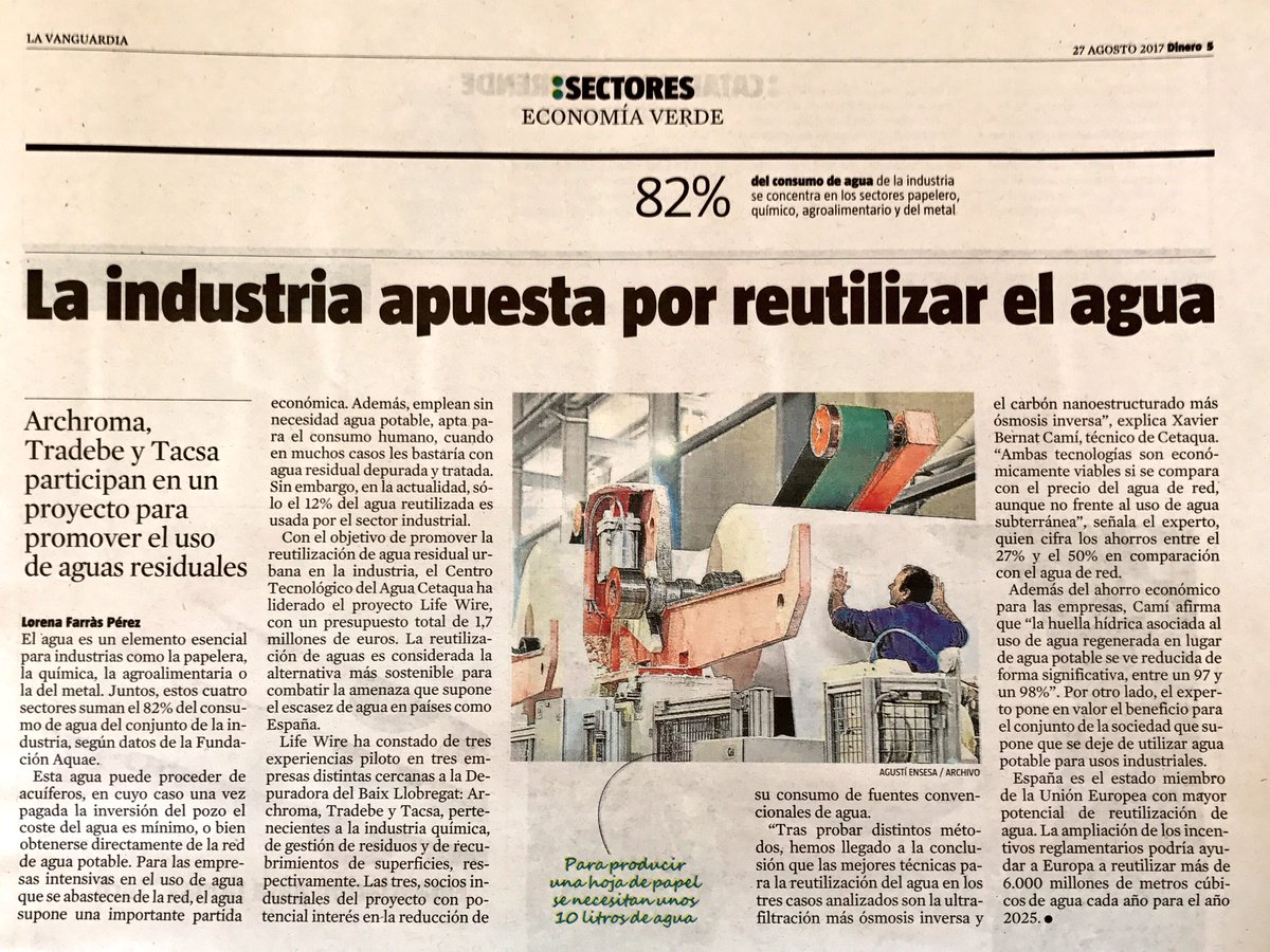 BernatXavier's tweet photo. Exponiendo hoy en @LaVanguardia las ventajas ambientales, económicas y sociales de #reutilizar agua en usos industriales #LifeWIRE @CETAQUA https://t.co/vkknHjWDx3