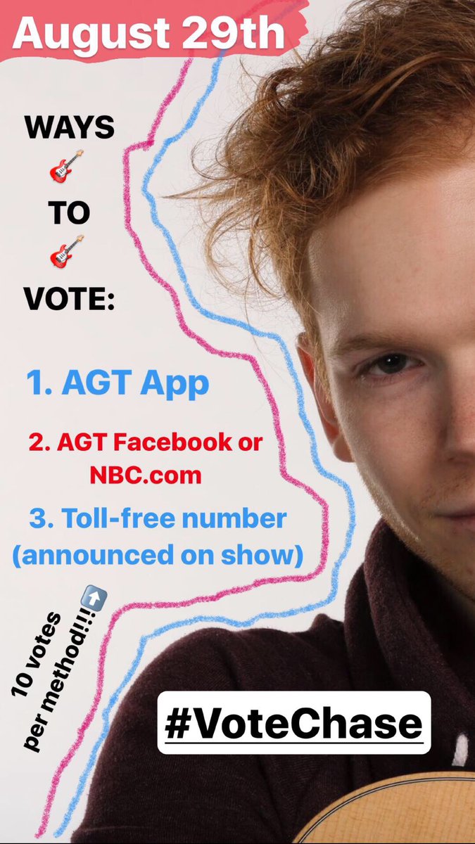 chasegoehring's tweet photo. Ways you can vote for me on Tuesday, August 29th!  #VoteChase @AGT 🤘🏻 So excited to share this song with you all! https://t.co/IfiDIrYCHN
