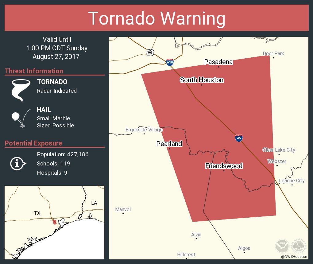 Tornado Warning including Pasadena TX, Pearland TX, Friendswood TX until 1:00 PM CDT