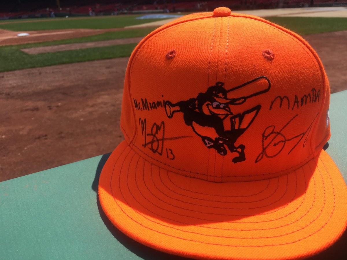 Orioles's tweet photo. Retweet by 7 p.m. tonight for a chance to win this autographed Mr. Miami &amp; Mamba #PlayersWeekend cap! #Birdland https://t.co/lQTNVTACnk