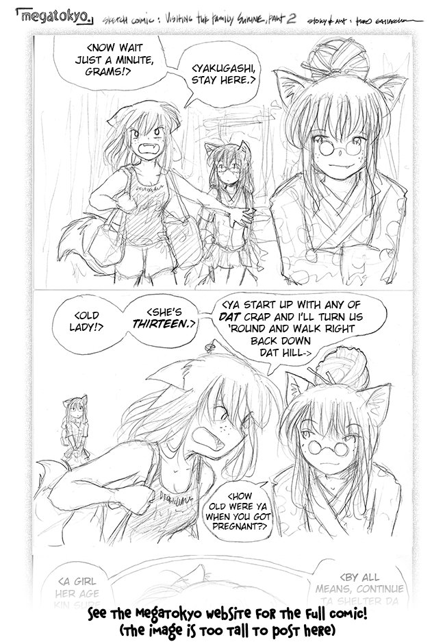 fredrin's tweet photo. New @megatokyo comic, part 2 of Komugiko and Yakugashi's visit to the family shrine.  https://t.co/HDzV7gG011 https://t.co/0yLdm0lSyT