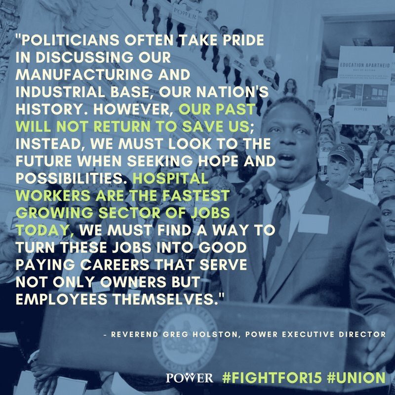 FightFor15PA's tweet photo. Rev. @holston_gregory of @powerinterfaith is right. It's time to build worker power where the jobs are NOW. #FightFor15 #union https://t.co/Zf3CG9vjTw