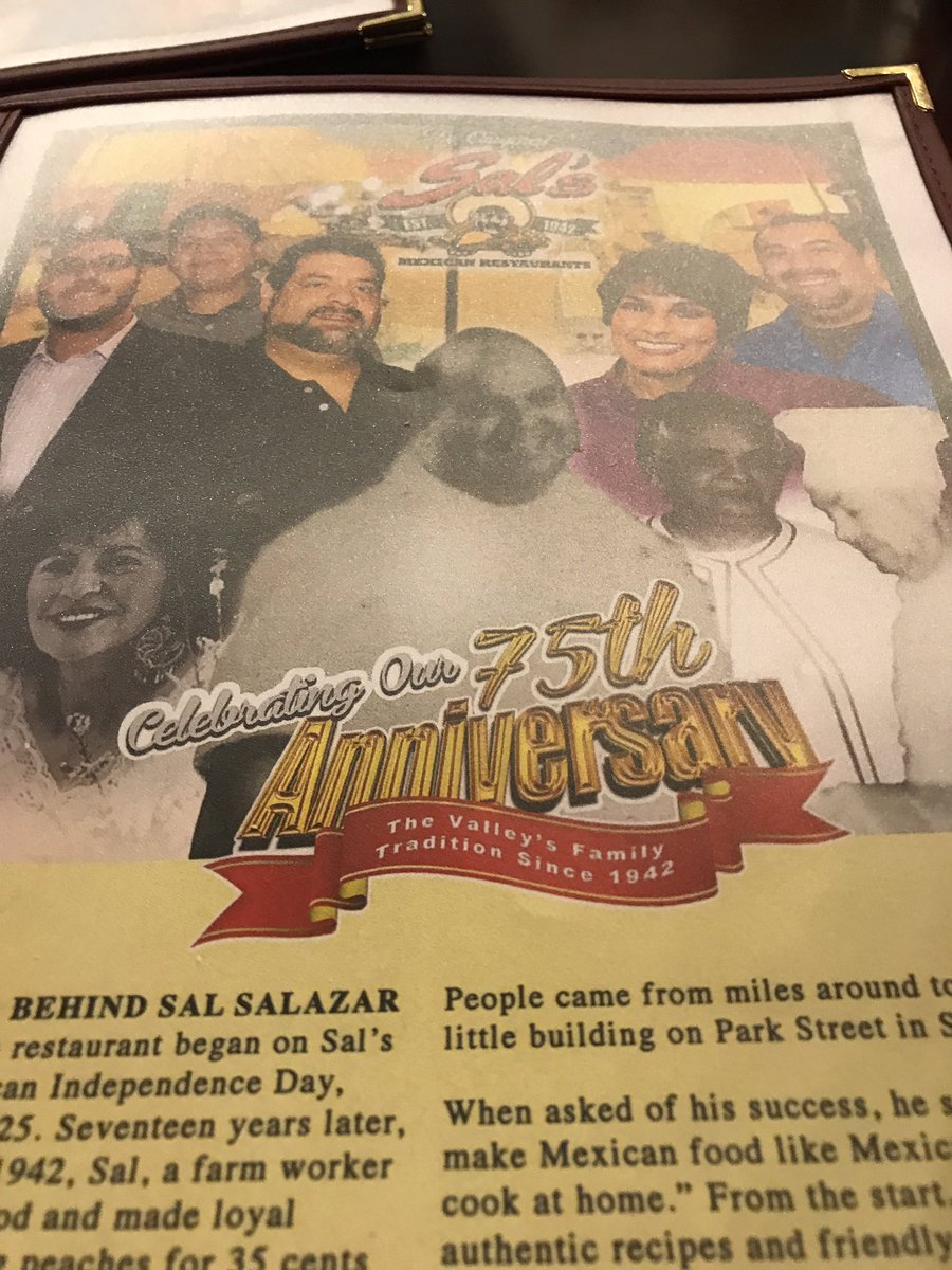 ScottRobertso18's tweet photo. Great photo of past, present and future Sal's Mexican Restaurant leaders. Congratulations on 75 years of great food and atmosphere. https://t.co/eqR8DlQQfb