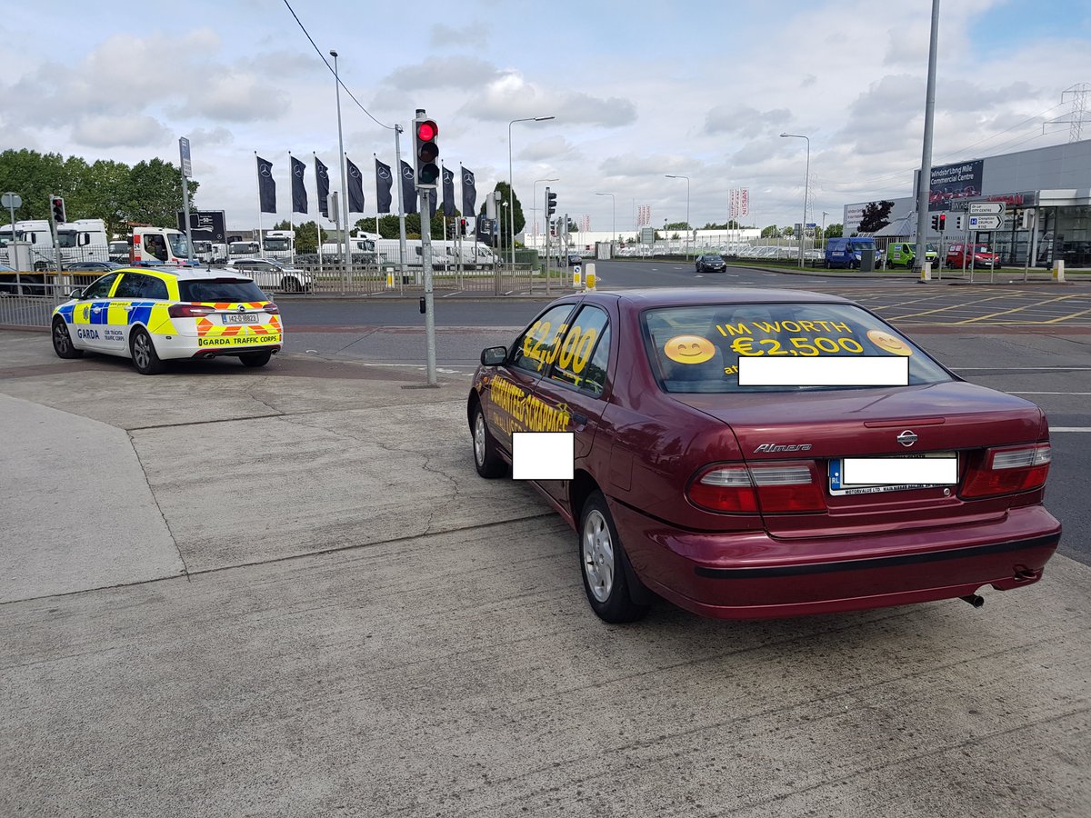 GardaTraffic's tweet photo. #OperationSignOff’–It’s an offence to park on public road for purposes of sale/advertising – impounded under Sec. 71 Roads Act 1993. https://t.co/v2DEIN6bXY