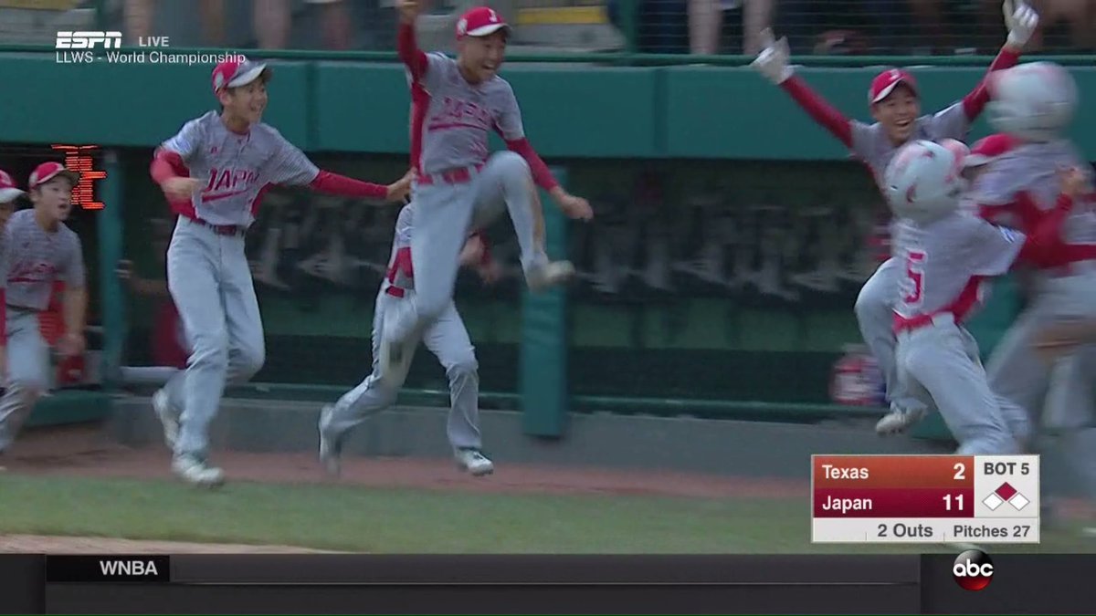 PabloViruega's tweet photo. #Japon CAMPEÓN #LLWSxESPN !!!
12-2 #Texas  
#LLWSonESPN 
Gracias a todos por seguirnos en esta temporada de #LLWS2017 https://t.co/UP6iFzlKmG